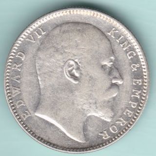 British India - 1908 - King Edward Vii - One Rupee - Rare Variety Silver Coin photo