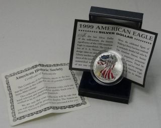 1999 $1 Silver American Eagle,  Colorized,  Box And, .  999,  Bu,  Unc,  721 photo