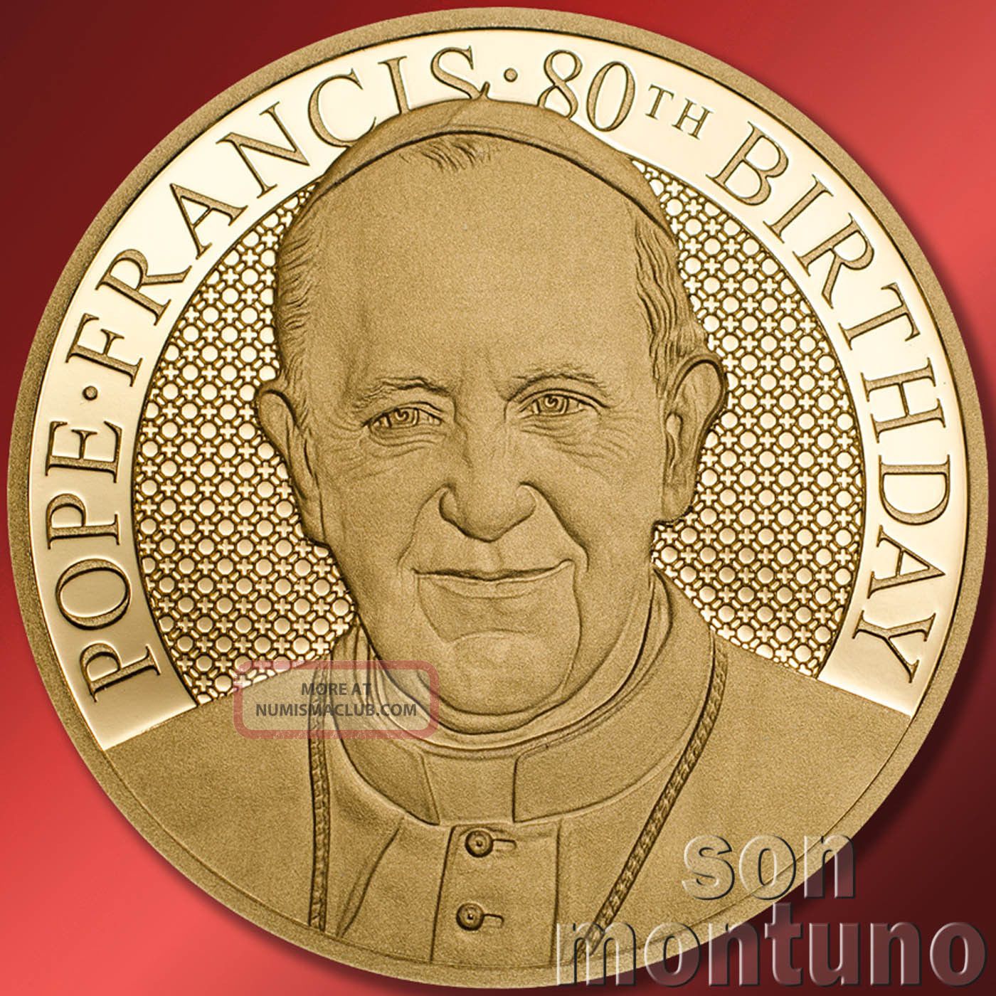 1/4 Oz - Pope Francis 80th Birthday - 35mm 24k Gold Coin - 2