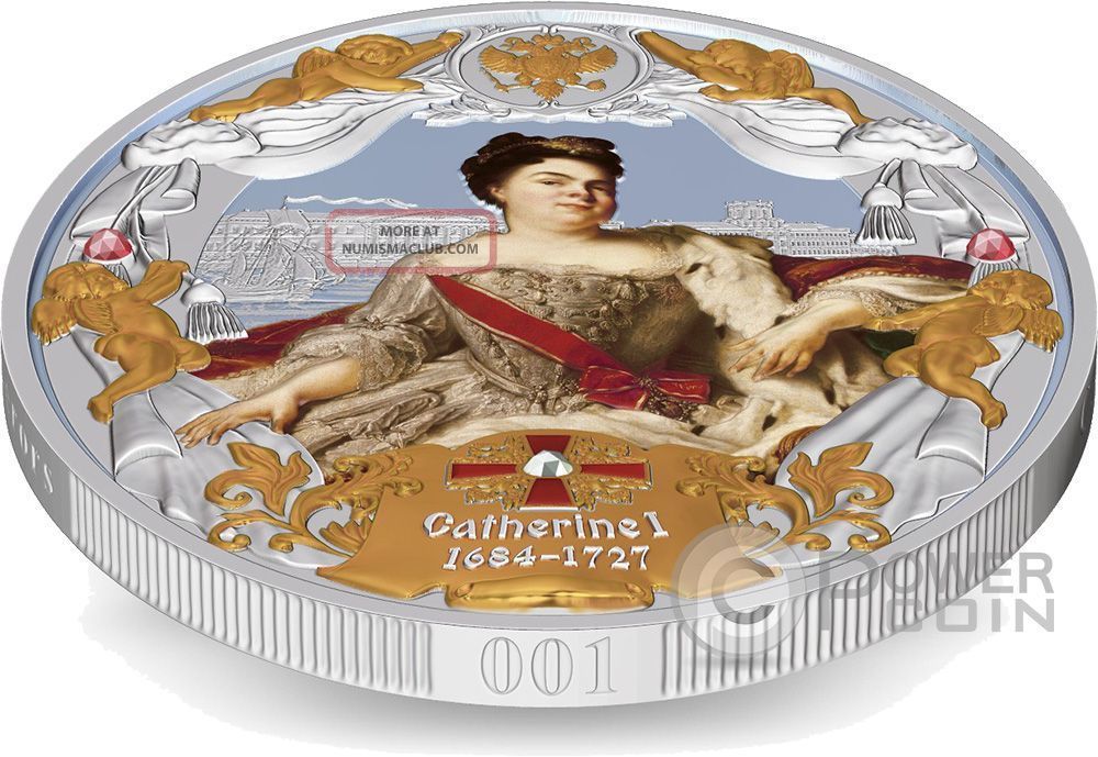 Catherine I Russian Emperors 2 Oz Silver Coin 5$ Niue 2014