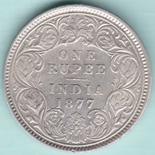 British India - 1877 - Victoria Empress - Calcutta - One Rupee - Rare Coin photo