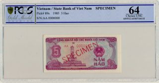 State Bank Of Viet Nam Vietnam 5 Hao 1985 Specimen Pcgs 64 photo