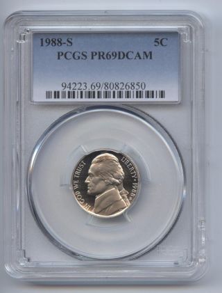 1988 - S Jefferson Nickel Pr69dcam Pcgs Proof 69 Deep Cameo photo