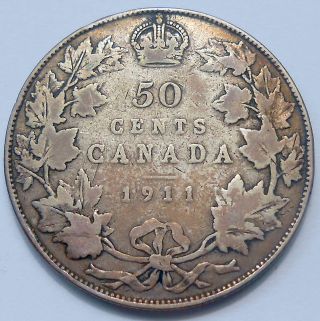 1911 Fifty Cents Vg Scarce Date Key 