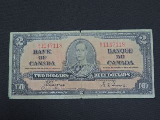 1937 $2 Dollar Bill Bank Note Canada K/r1147118 Coyne - Towers Vg photo
