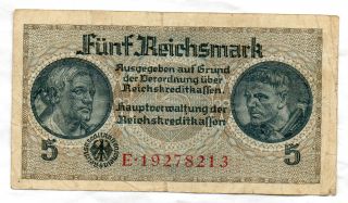 Xxx - Rare German 5 Reichsmark Third Reich Nazi Banknote F Con photo