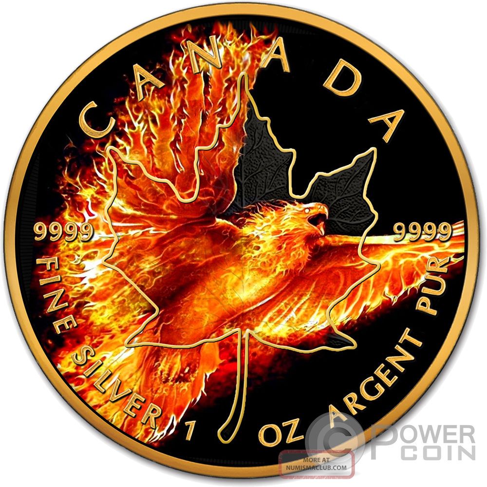 Maple Leaf Burning Eagle Fire 1 Oz Silver Coin 5$ Canada 2016 Coins: Canada photo
