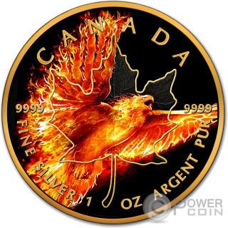 Maple Leaf Burning Eagle Fire 1 Oz Silver Coin 5$ Canada 2016 photo