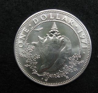 1971 Bahamas - 1 Dollar - Silver - Ch Bu - Large Crown Type Coin photo