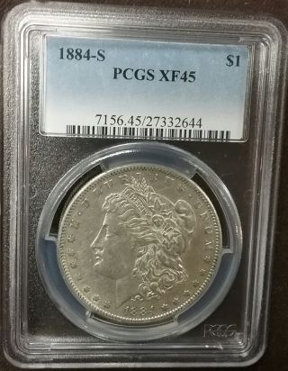 , 1884 - S Silver $1 Morgan Dollar Slabbed Graded Certified Pcgs Xf45 Sweet Coin, photo