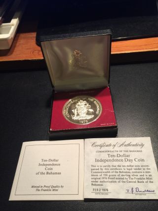 1976 $10 Bahamas Sterling Silver Proof Coin With photo