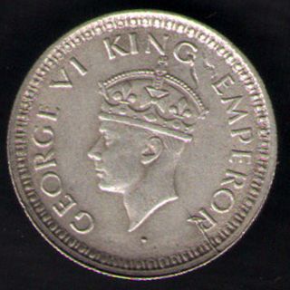 British India - 1944 - George Vi 1/4 Rupee Silver Coin Ex - Rare Coin photo