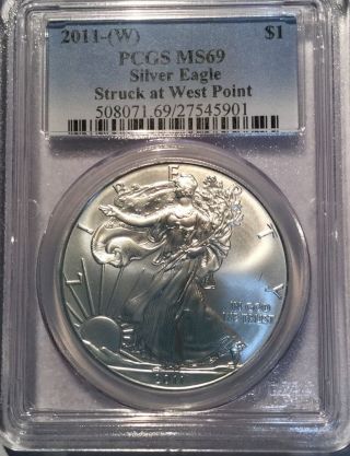 2011 - (w) Silver Eagle $1 Pcgs Ms69 Struck At West Point photo