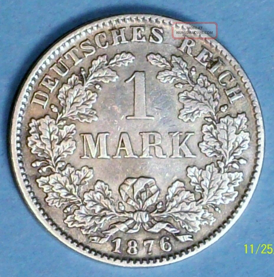 Germamy Empire Mark 1876 D Extra Fine 0.  9000 Silver Coin Germany photo