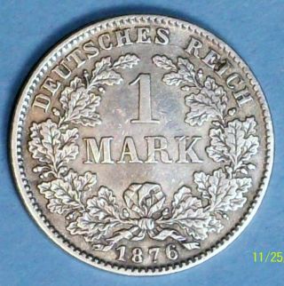 Germamy Empire Mark 1876 D Extra Fine 0.  9000 Silver Coin photo