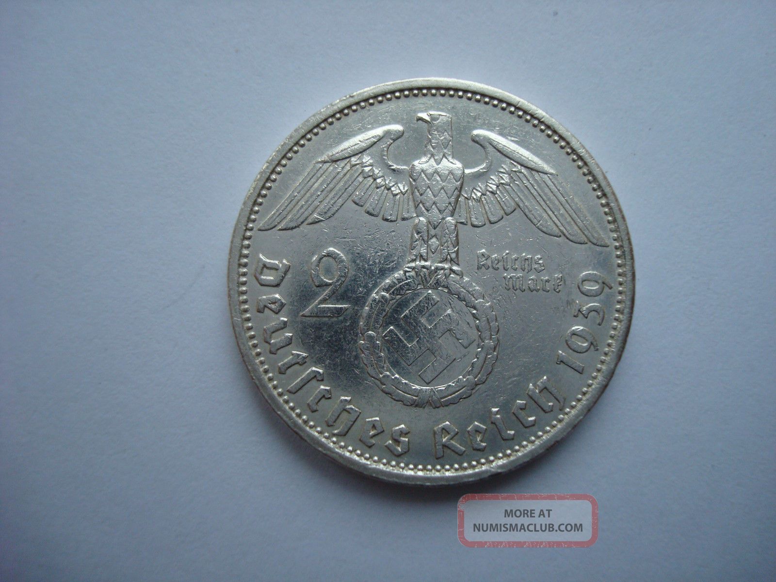 2 Reichsmark 1939 A German Hitler Silver Coin Third Reich Nazi Swastika Xx - Rare Germany photo