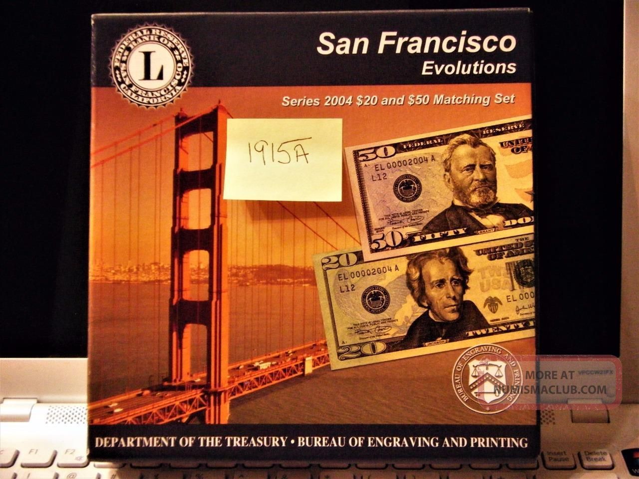2004 $20 & $50 Evolution ' S San Francisco (l) : El00001915a W And Box 2301 Small Size Notes photo