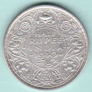 British India - 1940 - King George Vi Emperor - Half Rupee - Rarest Silver Coin photo