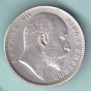 British India - 1910 - King Edward Vii - One Rupee - Rare Variety Silver Coin photo