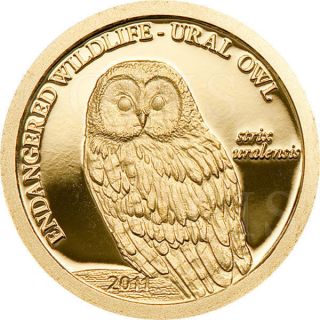 Mongolia 2011 500 Togrog Ural Owl - Strix Uralensis Wildlife Proof Gold Coin photo