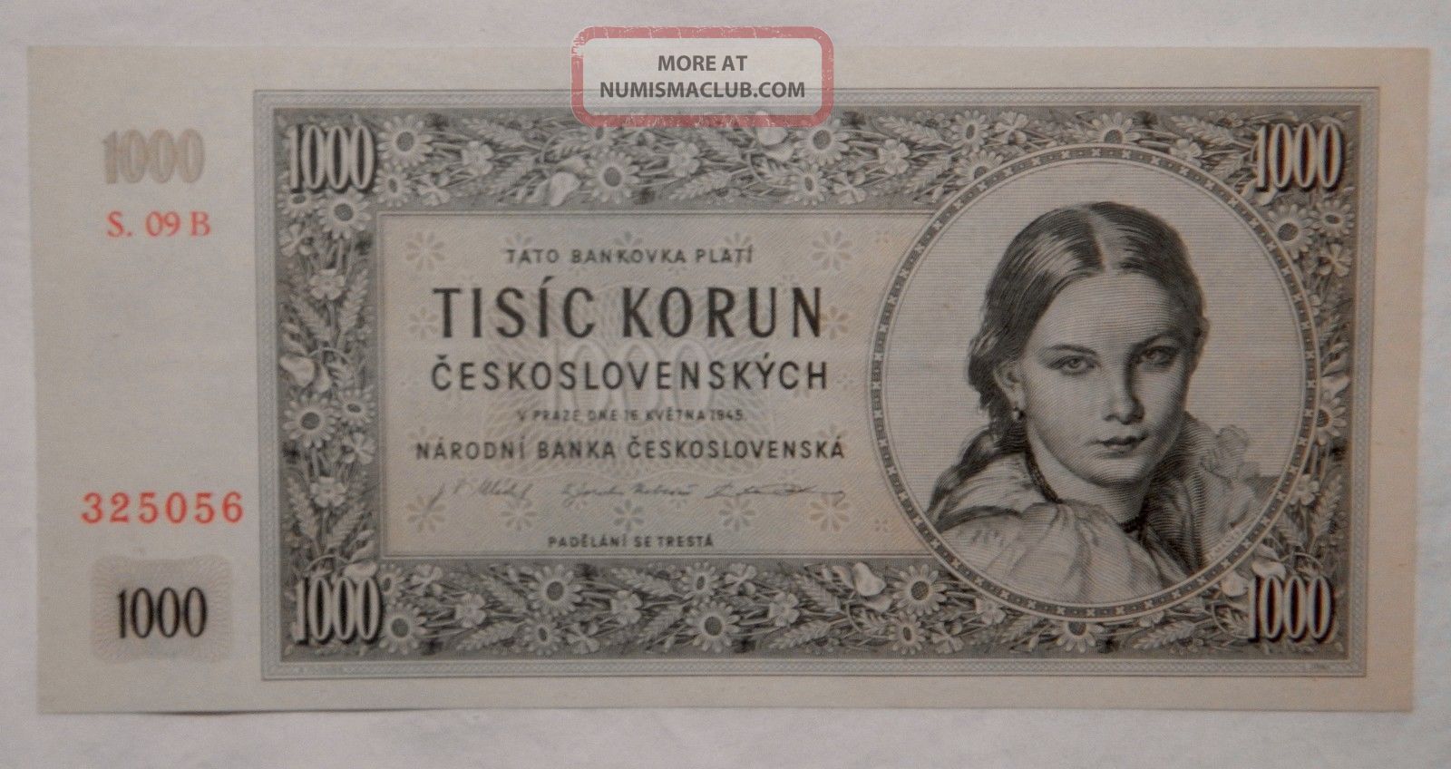 1945 Czechoslovakia 1000 Korun Bank Note Choice Bu 2 Europe photo