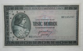 1945 Czechoslovakia 1000 Korun Bank Note Choice Bu photo