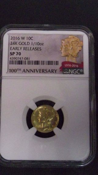 2016 - W Gold Mercury Dime Ngc Sp70 Early Releases White Core photo