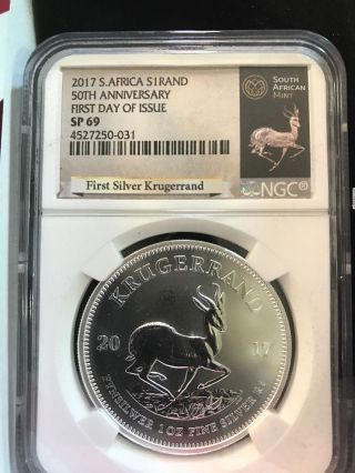 2017 South Africa Silver Krugerrand Ngc Sp69 Fdi White Core photo