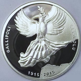 Turkey 20 Lira 2015 Silver 925 Ag.  Commemorative Coin Unc Gallipoli 100 Years photo