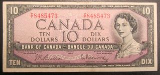 Canada 1954 $10 Dollars Note Beattie Rasminsky Very Fine photo
