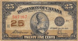 Canada 25 Cents 7.  2.  1923 P 11b Series E Circulated Banknote N20 photo