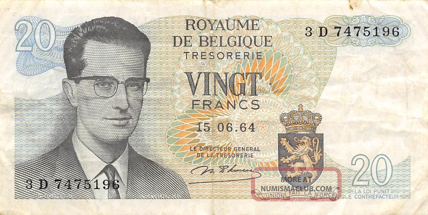 Belgium 20 Francs 15.  06.  1964 Series 3 D Circulated Banknote Em30ep Europe photo