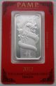 Solid Silver Bar 1 Troy Oz 2012 Year Of Dragon Pamp Suisse Assay Card Bu Silver photo 2