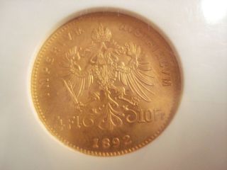 Austria: 1892 Gold 4 Florin 10 Francs Ngc Ms66 Gem (restrike,  Km - 2260) - photo