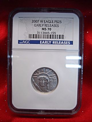 2007 W U.  S.  Platinum $25 (1/4 Oz. ) Burnished Eagle - Ngc Ms70 Early Release photo