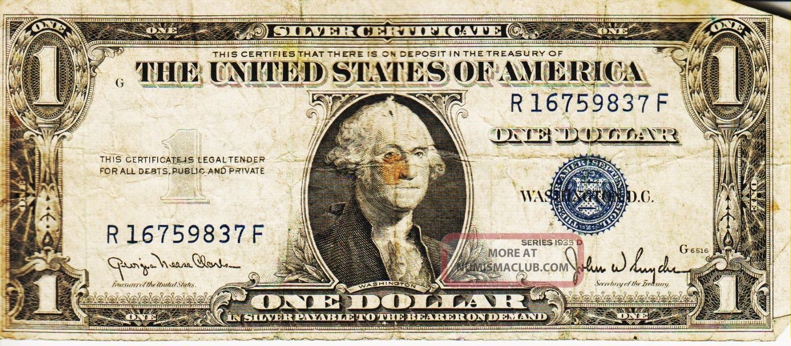 Series 1935 D One Dollar Silver Certificate==circulated Small Size Notes photo