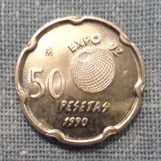 Spain 1990 50 Pesetas Bu Unc Coin Km 852 1992 Expo Seville photo