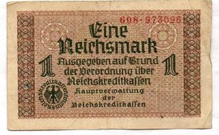 Xxx - Rare German 1 Reichsmark Third Reich Nazi Banknote Fine Con. photo