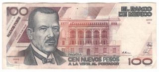 Mexico 100 Nuevos Pesos Plutarco Elias Calles Serie M 1992 Fine photo