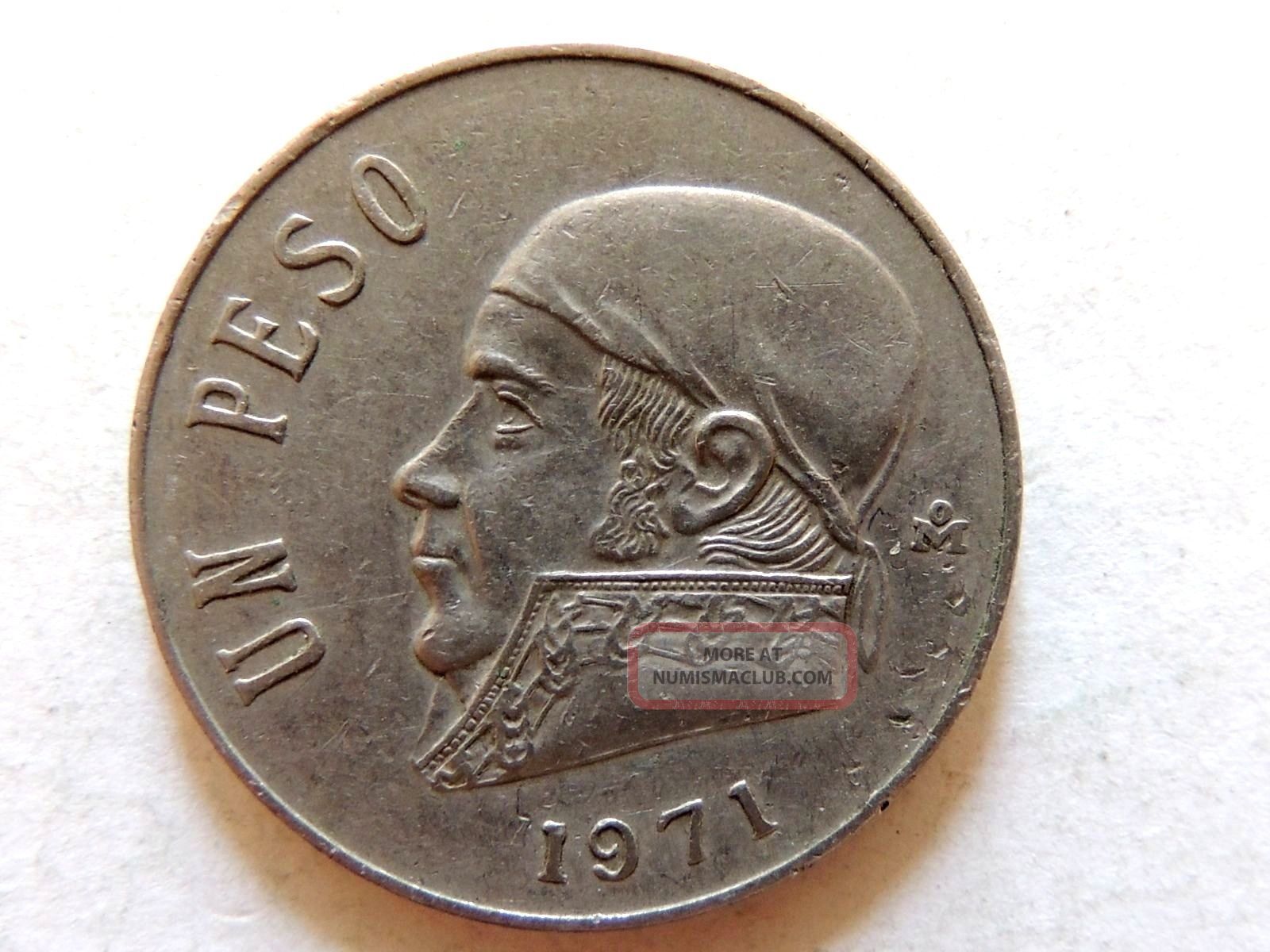 1971 Mexican Un 1 Peso Coin
