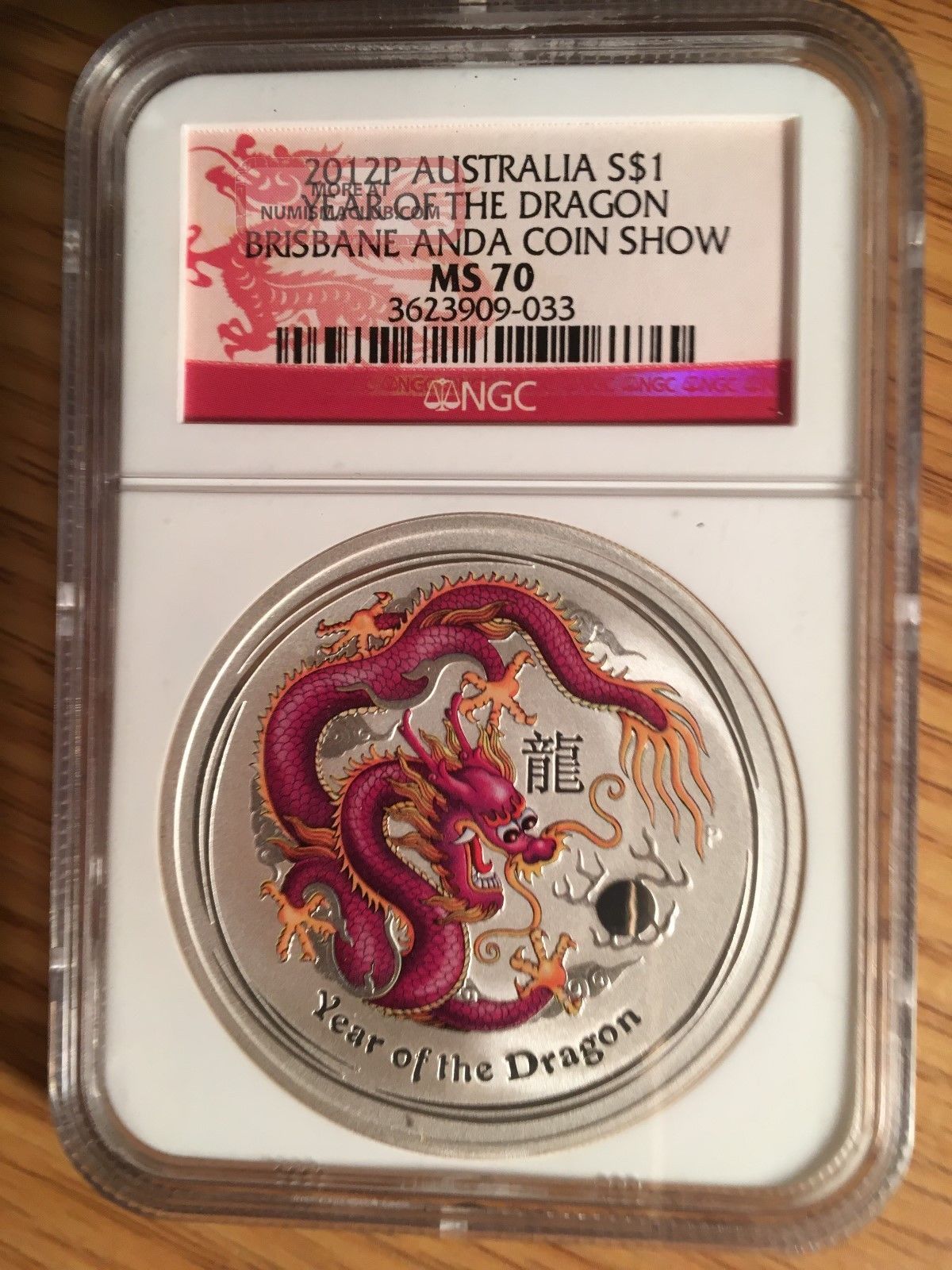2012 1 Oz Silver Purple Dragon (brisbane Anda Coin) Ngc Ms - 70 Australia photo