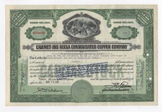 Calumet And Hecla Consolidated Copper Company Stock Certificate photo