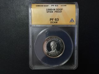 1989 - M Spain 500 Pesetas Coin Anacs Pf63dcam Certified photo