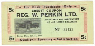 1963 Reg W.  Perkin Ltd 5 Cent Credit Coupon - Union Hardware Unionville,  Ontario photo