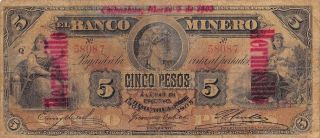 México / Hermosillo / Chihuahua 5 Pesos 3.  3.  1903 Series Q Circulated Banknote photo