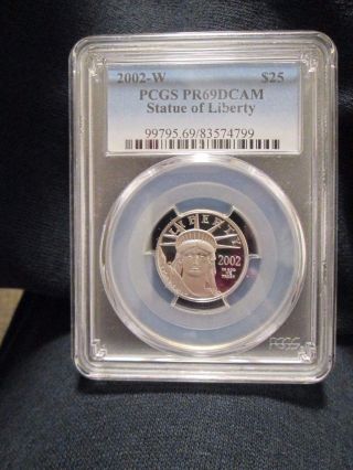 1/4 Oz Pcgs Pr 69 Dcam 2002 - W $25 Proof Platinum American Eagle Certified photo
