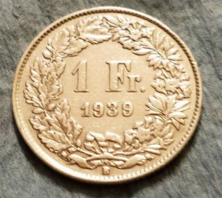 1939 Switzerland 1 Franc Silver Coin photo