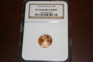 1996 American Gold Eagle $5 Proof Ngc Pf70 Ultra Cameo photo