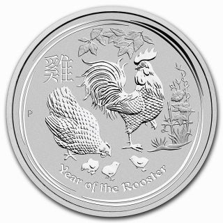 2017 10 Oz.  Pure.  9999 Silver Year Of The Rooster Perth $9.  99 photo