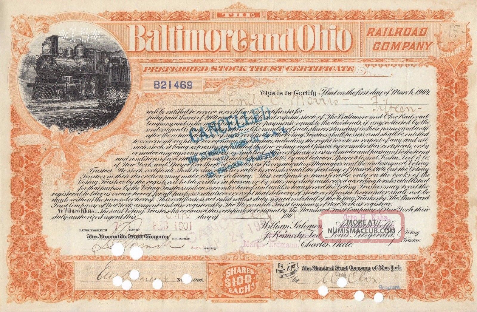 Baltimore & Ohio Railroad Company 1900s Asst Shares Preferred Stock Certificate Transportation photo